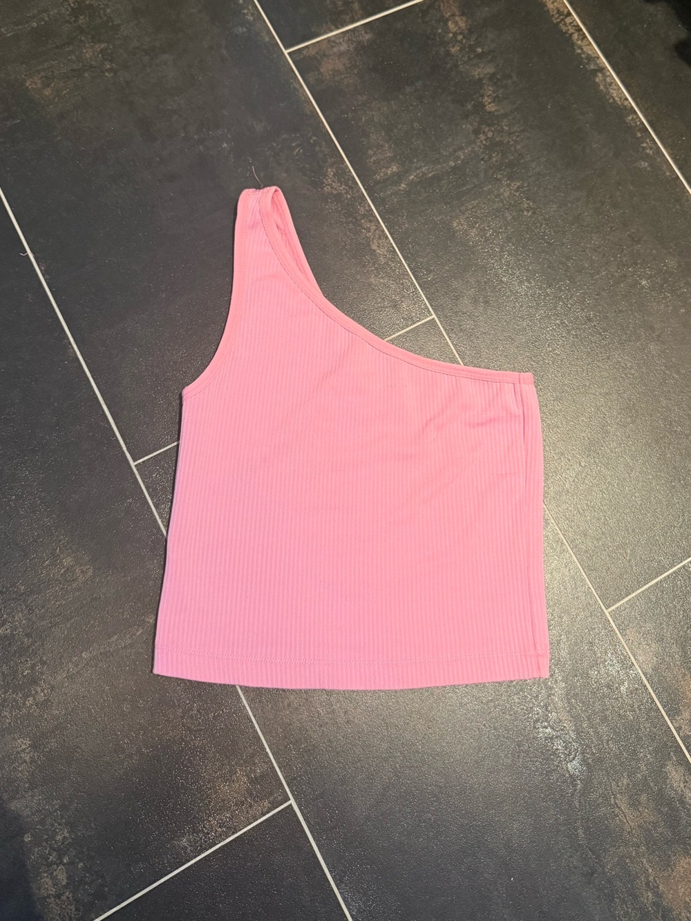 Pink Ribbed One Shoulder Tank Top - Size XS